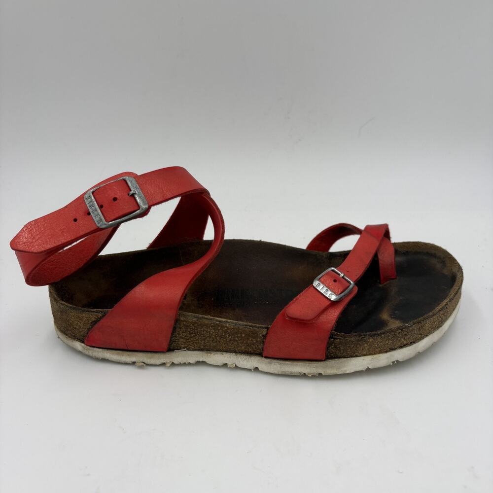Birkenstock Women's Size Eu 38 US 7 Red Leather Summer Comfort Strappy Sandals